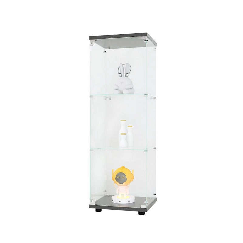 Vitrine d'exposition en verre sur pied, 3 étagères, porte simple, vitrine noire