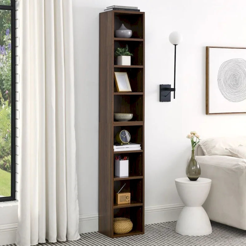 8-Tier Media Tower Rack CD DVD Slim Storage Cabinet with Adjustable Shelves
