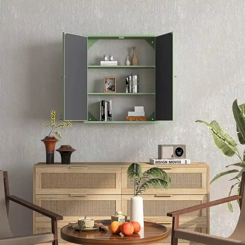 Armoire de rangement murale à miroir double porte noire verte rétro