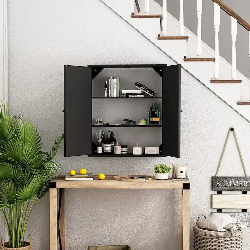 Armoire de rangement murale à miroir double porte noire verte rétro