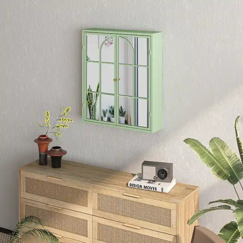 Armoire de rangement murale à miroir double porte noire verte rétro