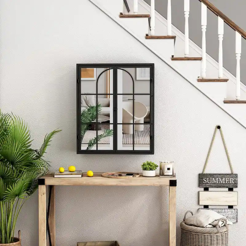 Armoire de rangement murale à miroir double porte noire verte rétro