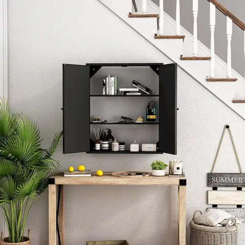 Armoire de rangement murale à miroir double porte noire verte rétro