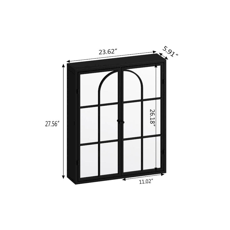 Armoire de rangement murale à miroir double porte noire verte rétro
