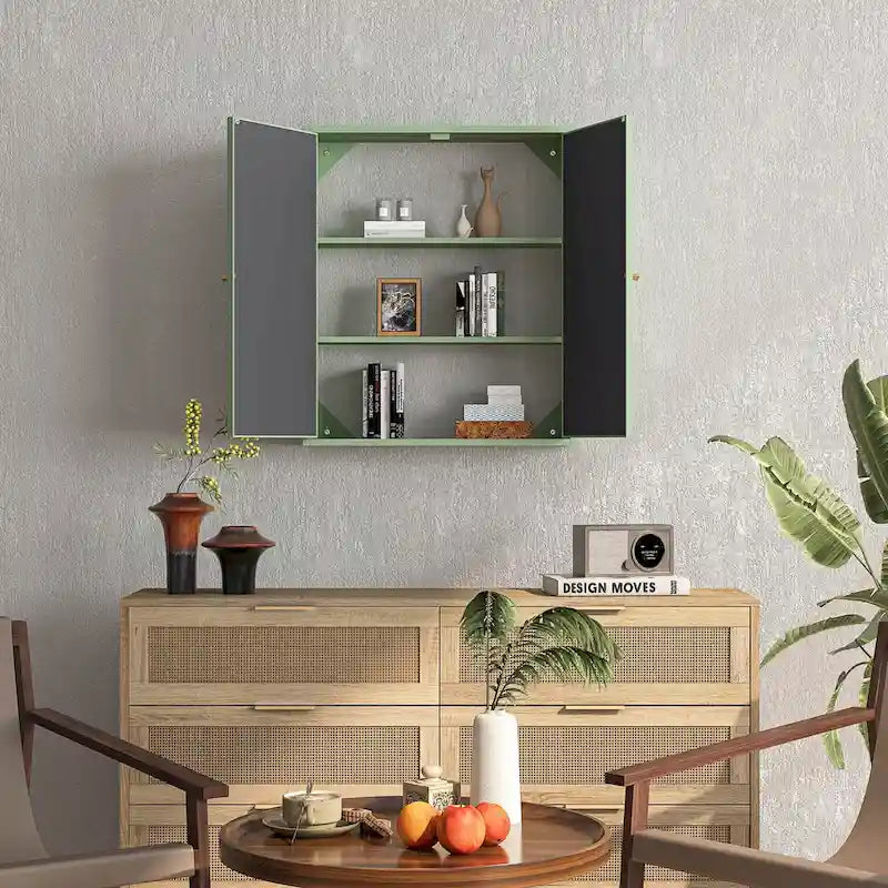 Armoire de rangement murale à miroir double porte noire verte rétro