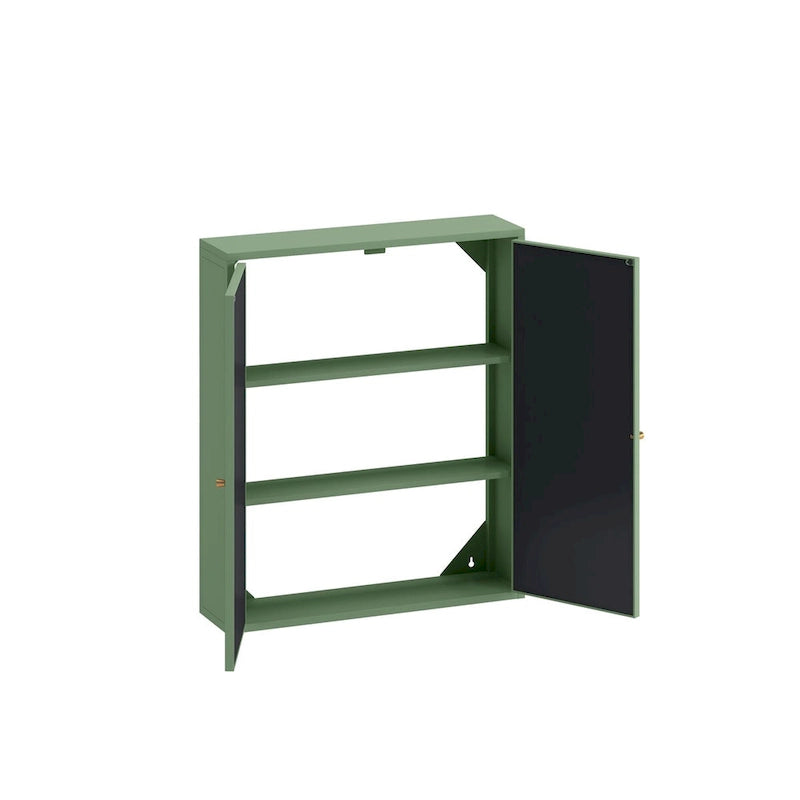 Armoire de rangement murale à miroir double porte noire verte rétro