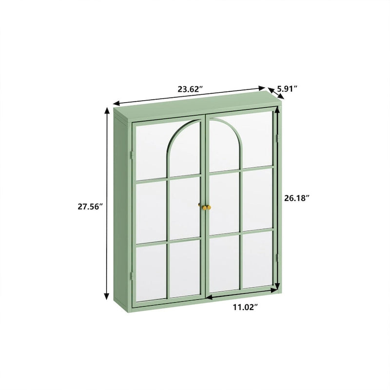 Armoire de rangement murale à miroir double porte noire verte rétro