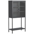 Meuble de rangement et de présentation autoportant en métal noir et verre avec étagères réglables