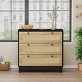 Commode de rangement à 3 tiroirs en rotin tressé, style bohème noir et naturel