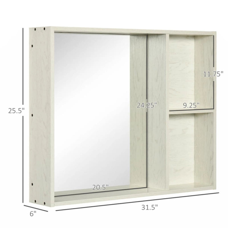 Armoire de toilette murale aspect bois blanc avec étagères latérales ouvertes