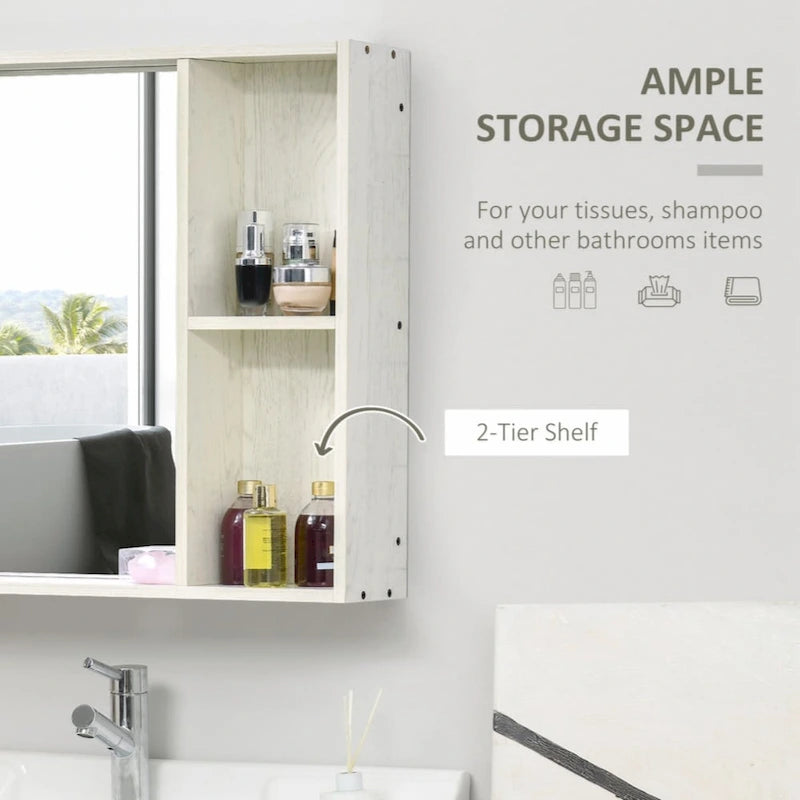 Armoire de toilette murale aspect bois blanc avec étagères latérales ouvertes