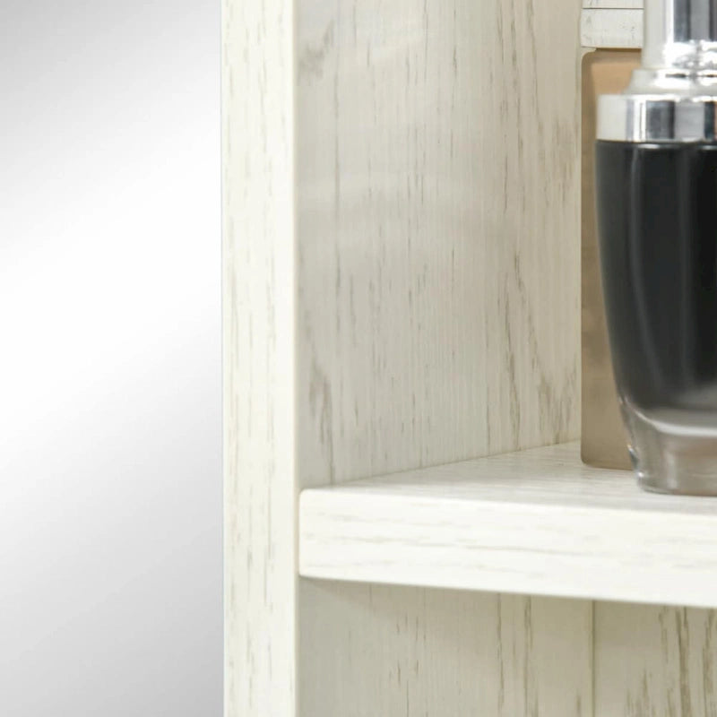 Armoire de toilette murale aspect bois blanc avec étagères latérales ouvertes