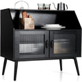 Buffet Bahut Moderne du Milieu du Siècle Noir avec Portes en Verre et Étagère Ouverte
