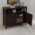 Bahut de rangement en bois avec 2 portes, étagère ouverte, marron foncé, noir, blanc
