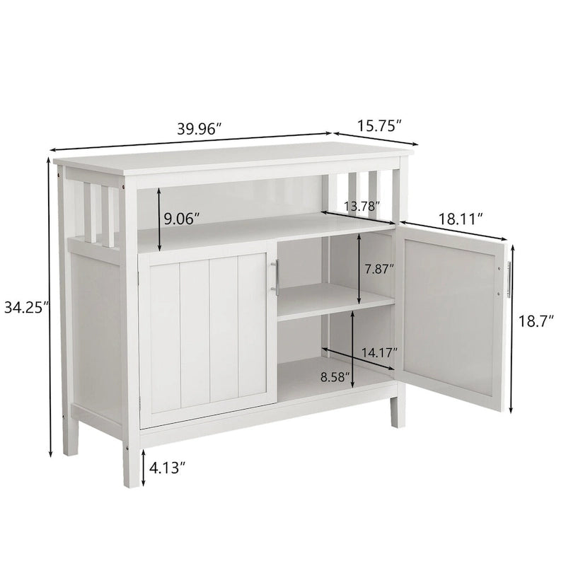 Bahut de rangement en bois avec 2 portes, étagère ouverte, marron foncé, noir, blanc