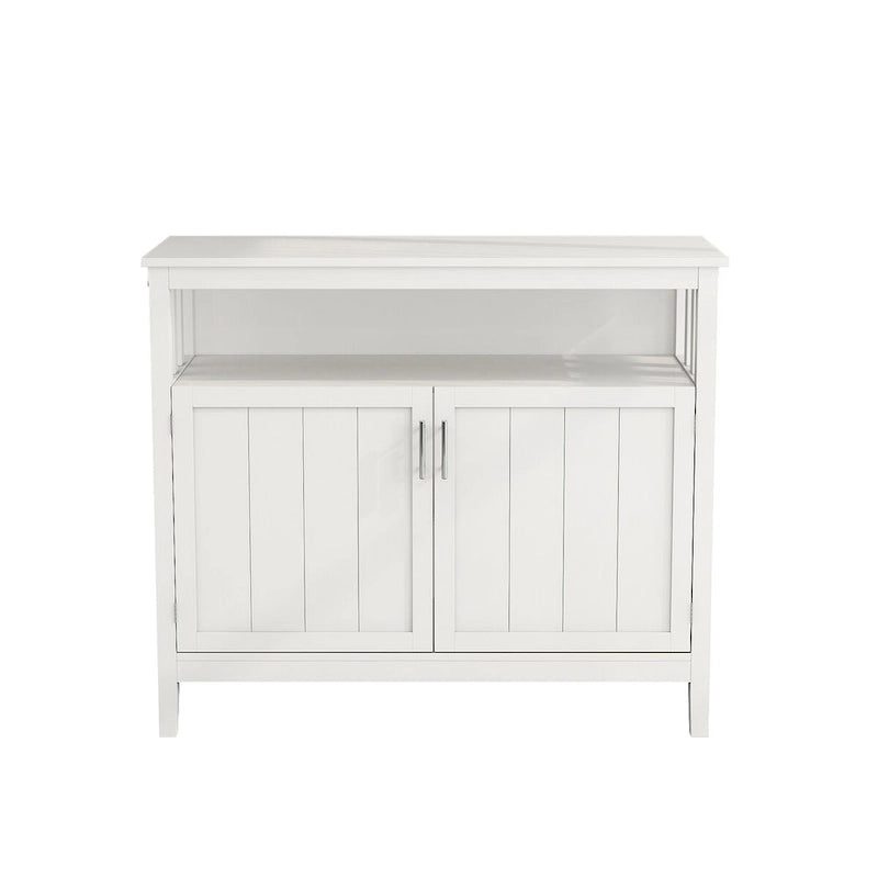 Bahut de rangement en bois avec 2 portes, étagère ouverte, marron foncé, noir, blanc