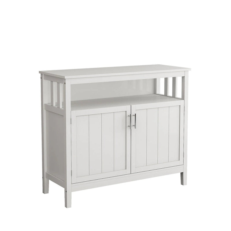 Bahut de rangement en bois avec 2 portes, étagère ouverte, marron foncé, noir, blanc