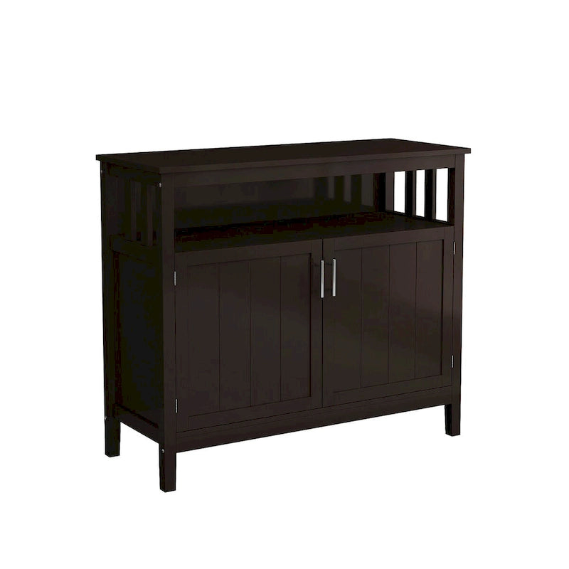 Bahut de rangement en bois avec 2 portes, étagère ouverte, marron foncé, noir, blanc