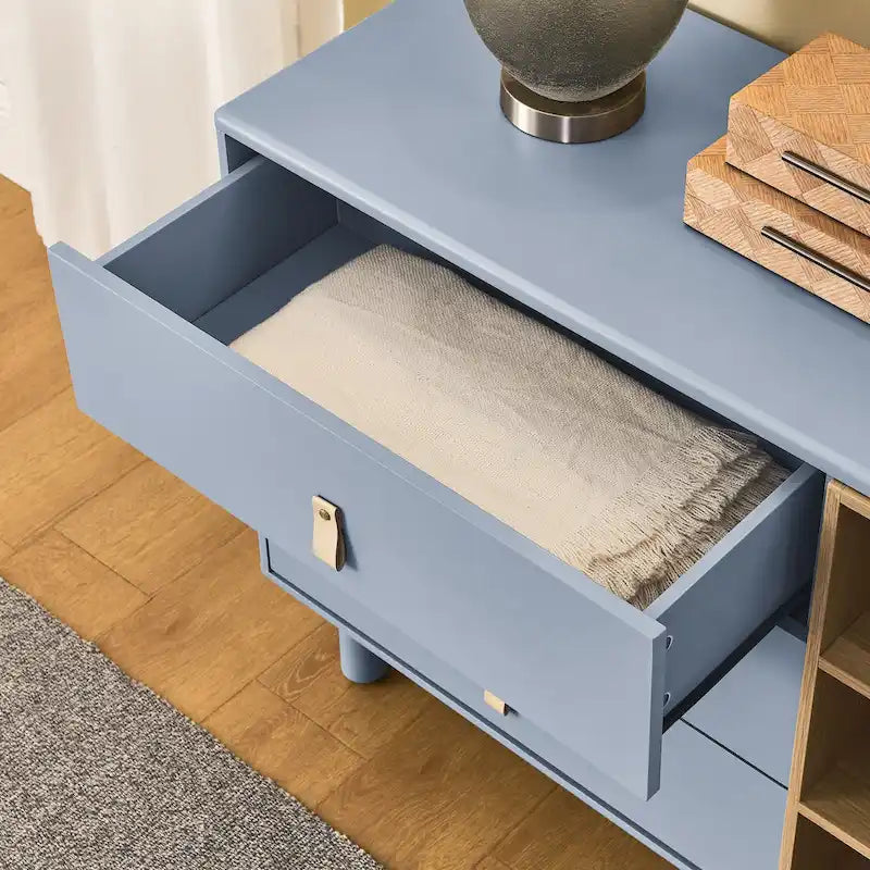 Meuble de rangement 3 tiroirs avec portes et étagères ouvertes, blanc
