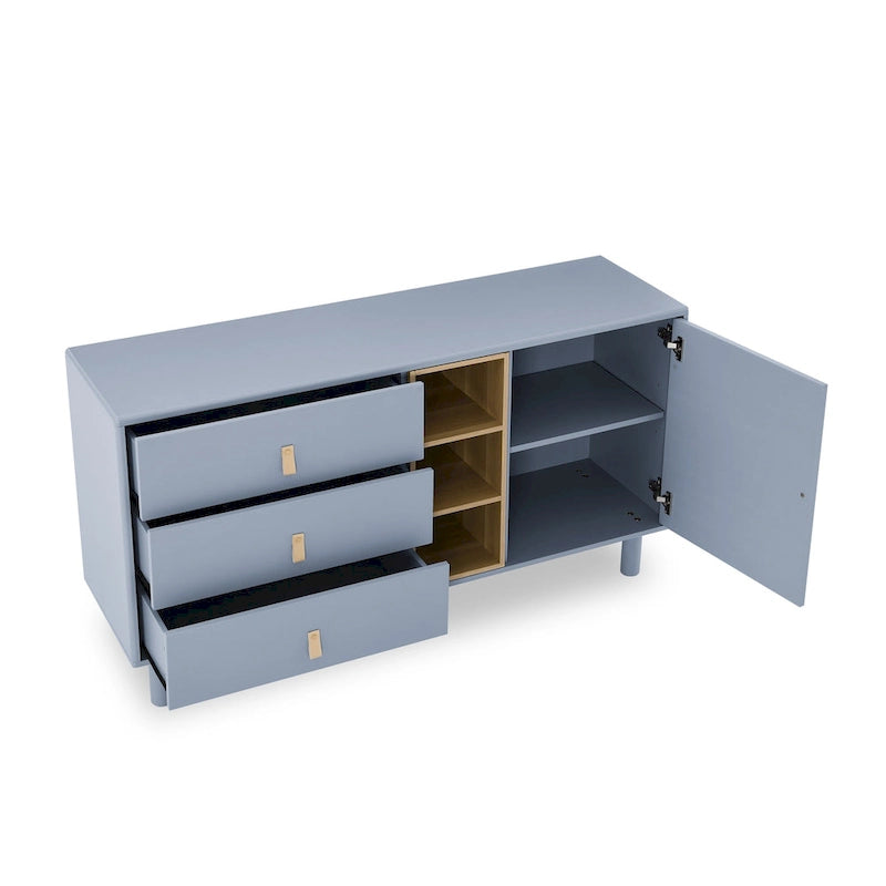 Meuble de rangement 3 tiroirs avec portes et étagères ouvertes, blanc