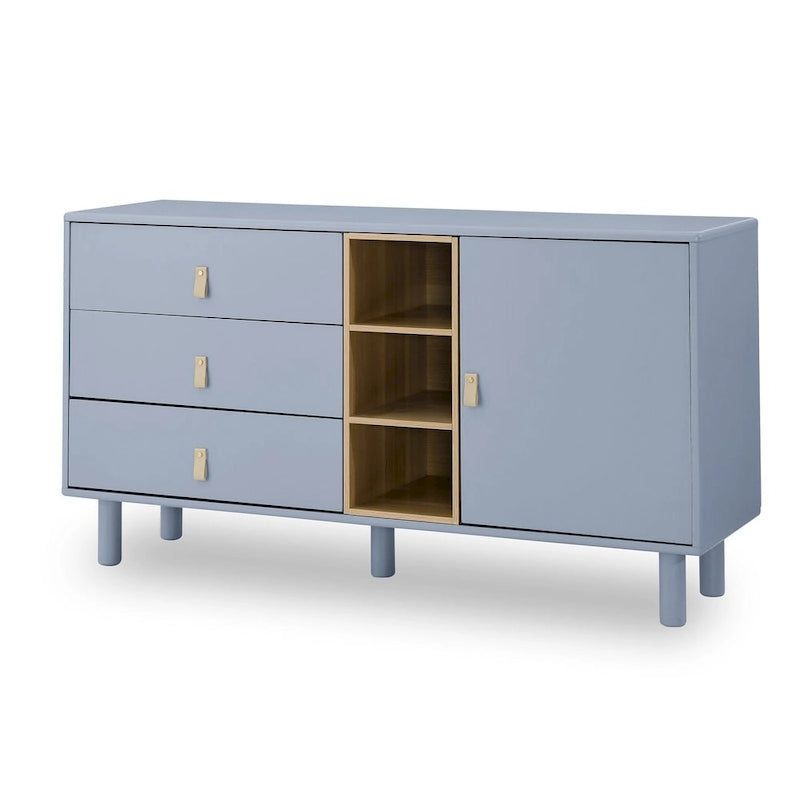 Meuble de rangement 3 tiroirs avec portes et étagères ouvertes, blanc