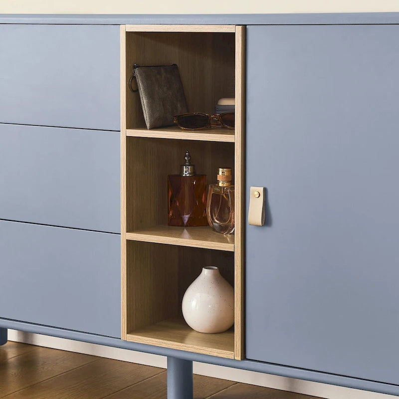 Meuble de rangement 3 tiroirs avec portes et étagères ouvertes, blanc