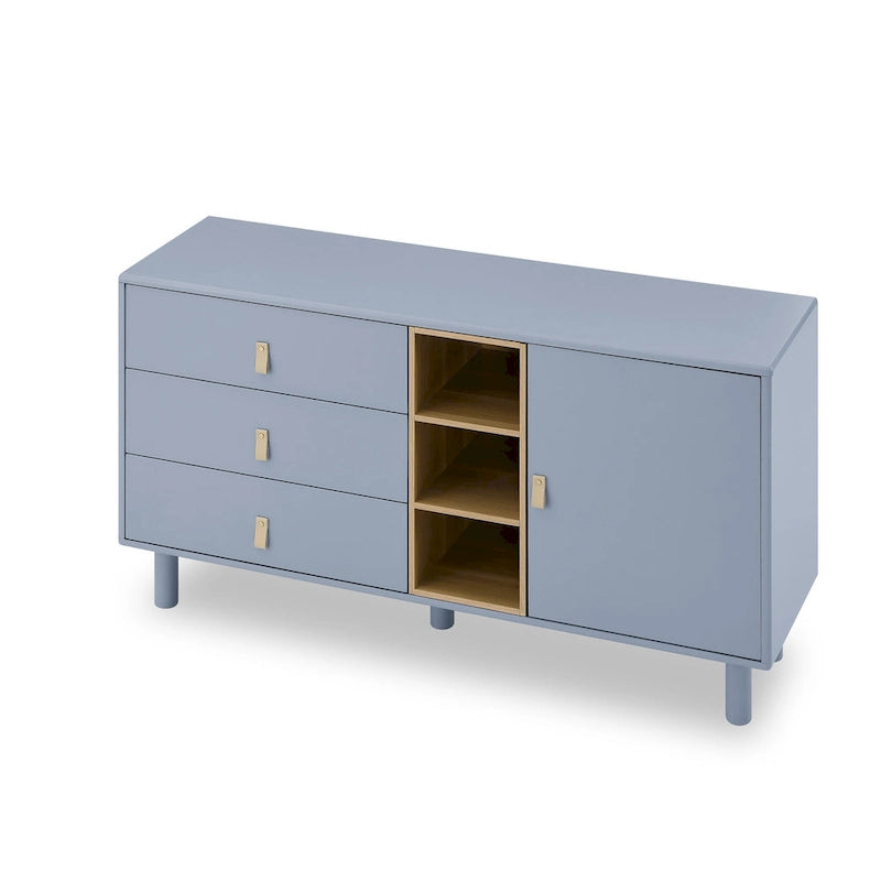 Meuble de rangement 3 tiroirs avec portes et étagères ouvertes, blanc