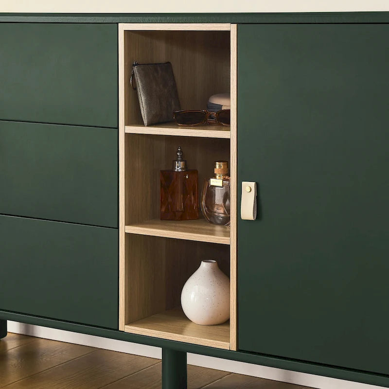 Meuble de rangement 3 tiroirs avec portes et étagères ouvertes, blanc