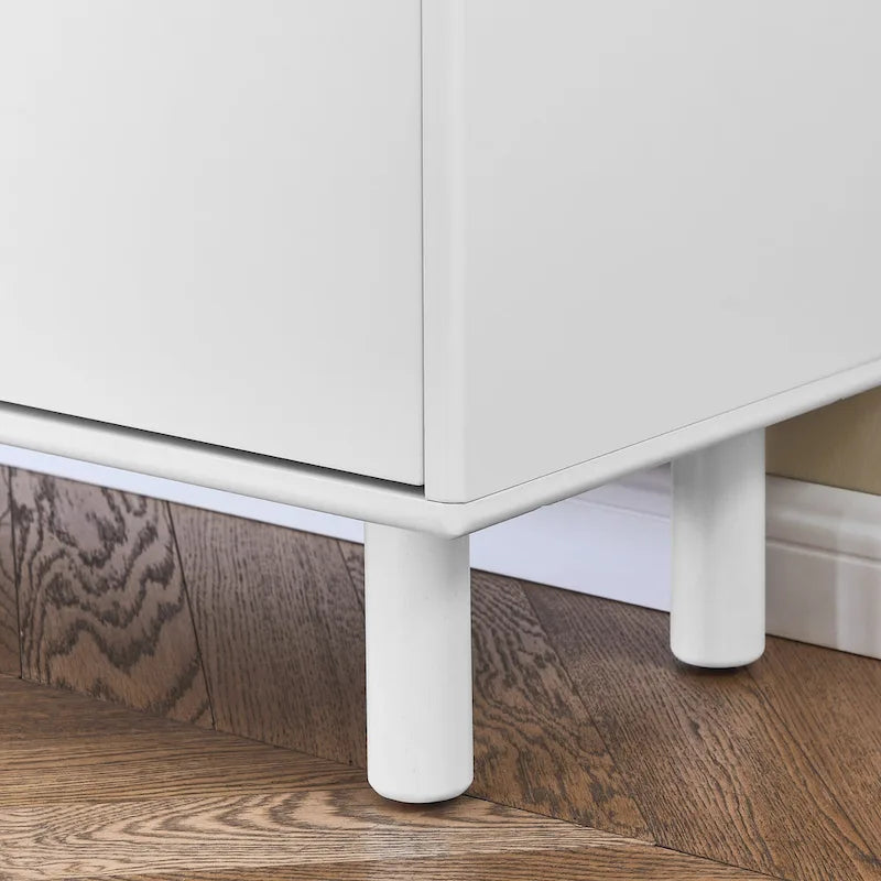 Meuble de rangement 3 tiroirs avec portes et étagères ouvertes, blanc