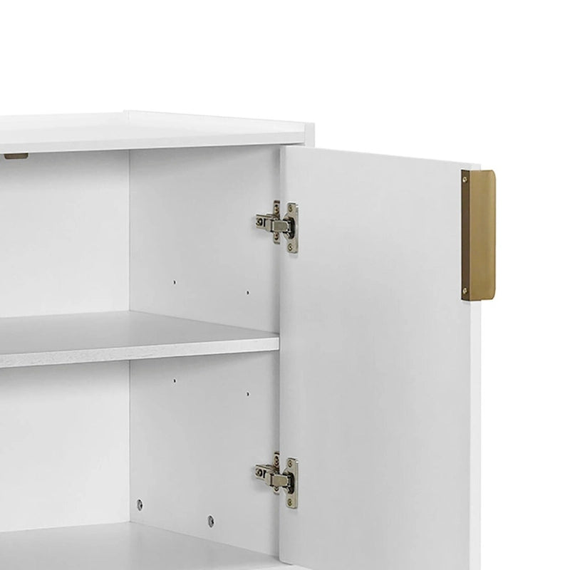 Buffet de 160 cm en bois avec poignées dorées et pieds en bois d'hévéa