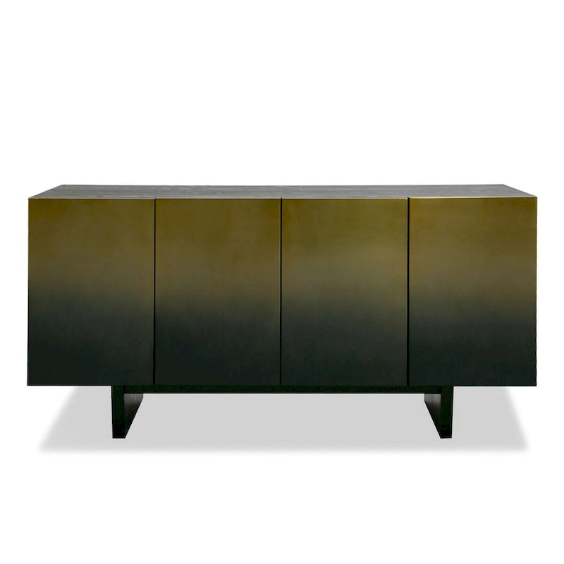 Buffet bahut à quatre portes en placage de frêne noir, acier inoxydable doré dégradé pour salle à manger