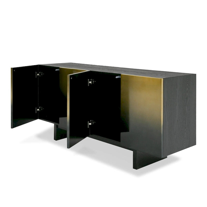 Buffet bahut à quatre portes en placage de frêne noir, acier inoxydable doré dégradé pour salle à manger