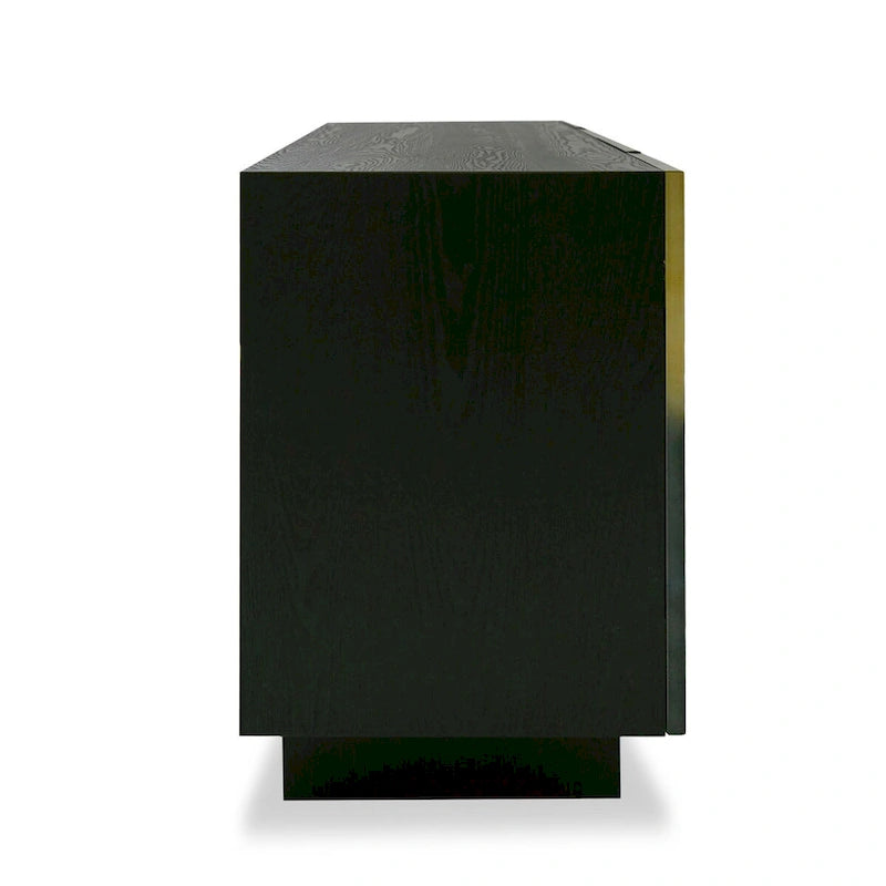Buffet bahut à quatre portes en placage de frêne noir, acier inoxydable doré dégradé pour salle à manger