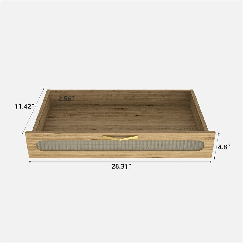 Meuble de rangement en bois avec portes tissées, tiroir et étagère réglable