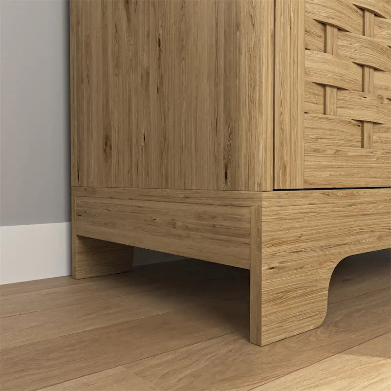 Meuble de rangement en bois avec portes tissées, tiroir et étagère réglable
