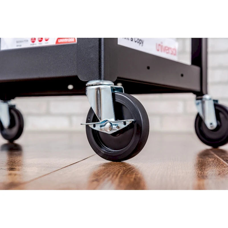 Chariot de rangement roulant robuste noir à 3 niveaux avec prise électrique