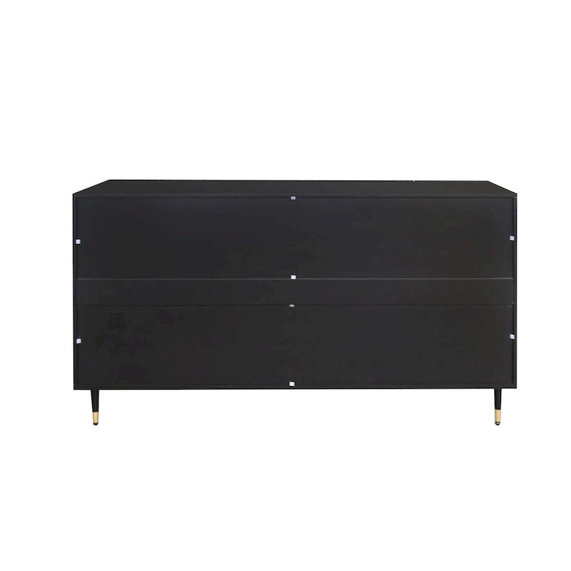 Buffet noir mat avec portes en verre cannelé et pieds en métal