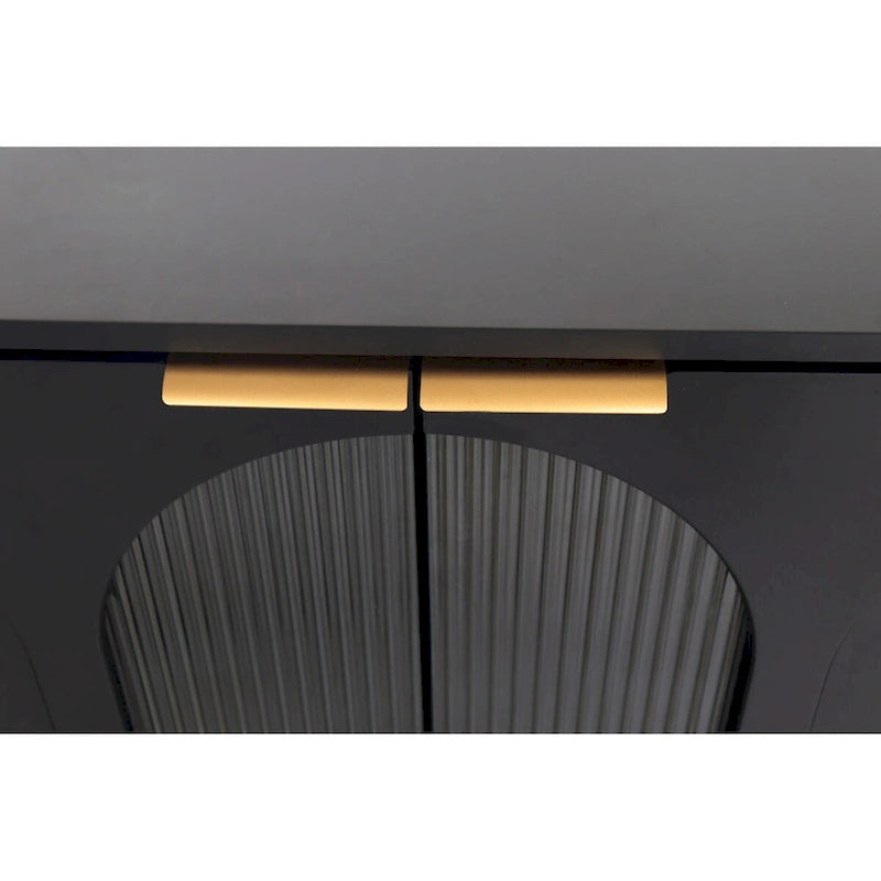 Buffet noir mat avec portes en verre cannelé et pieds en métal