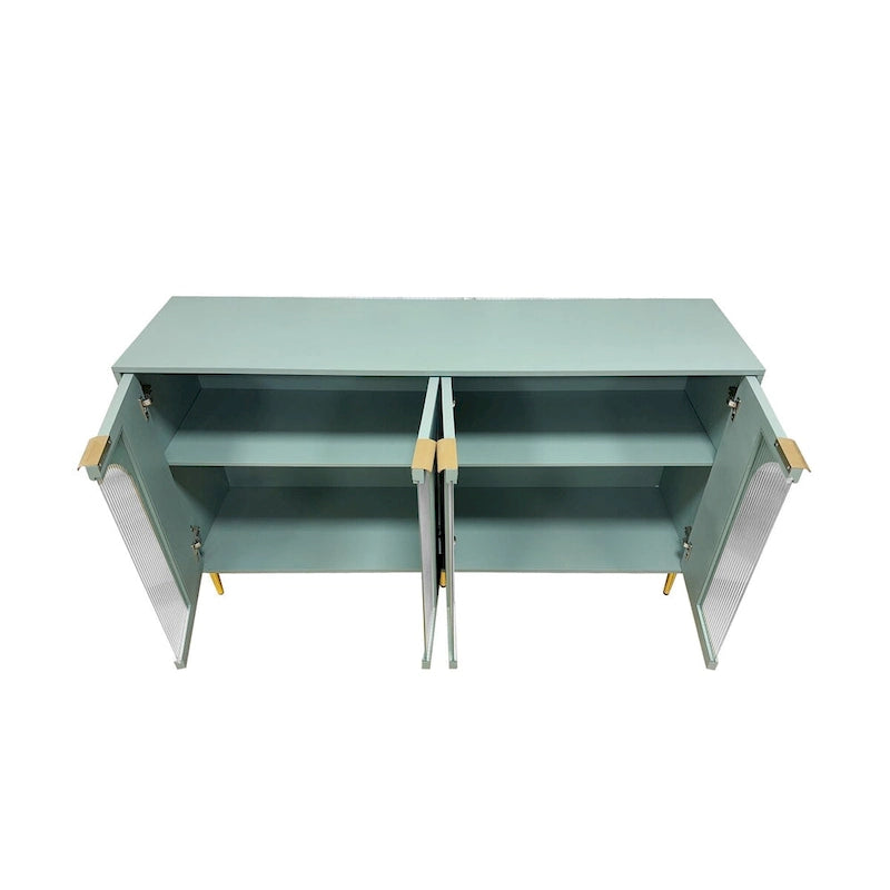 Buffet noir mat avec portes en verre cannelé et pieds en métal