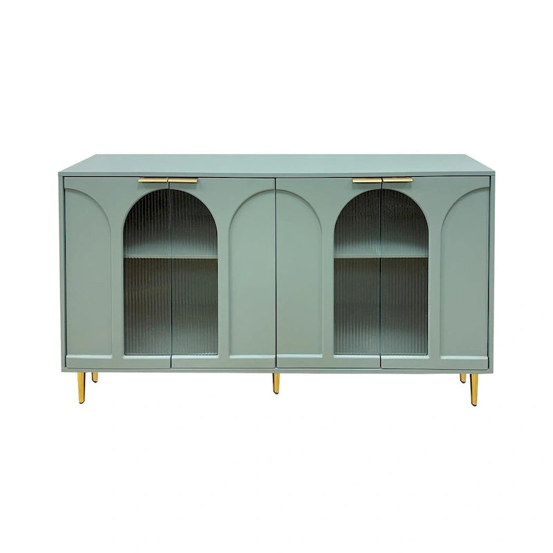 Buffet noir mat avec portes en verre cannelé et pieds en métal