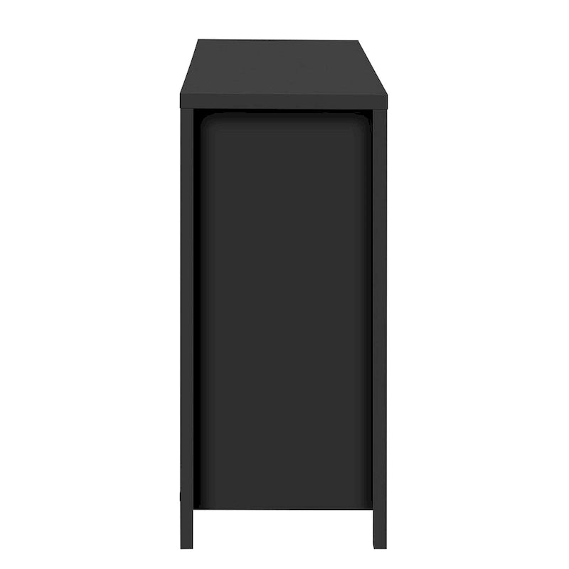 Bahut à motif ondulé, cannelé, noir avec 2 tiroirs, 4 portes, poignées dorées