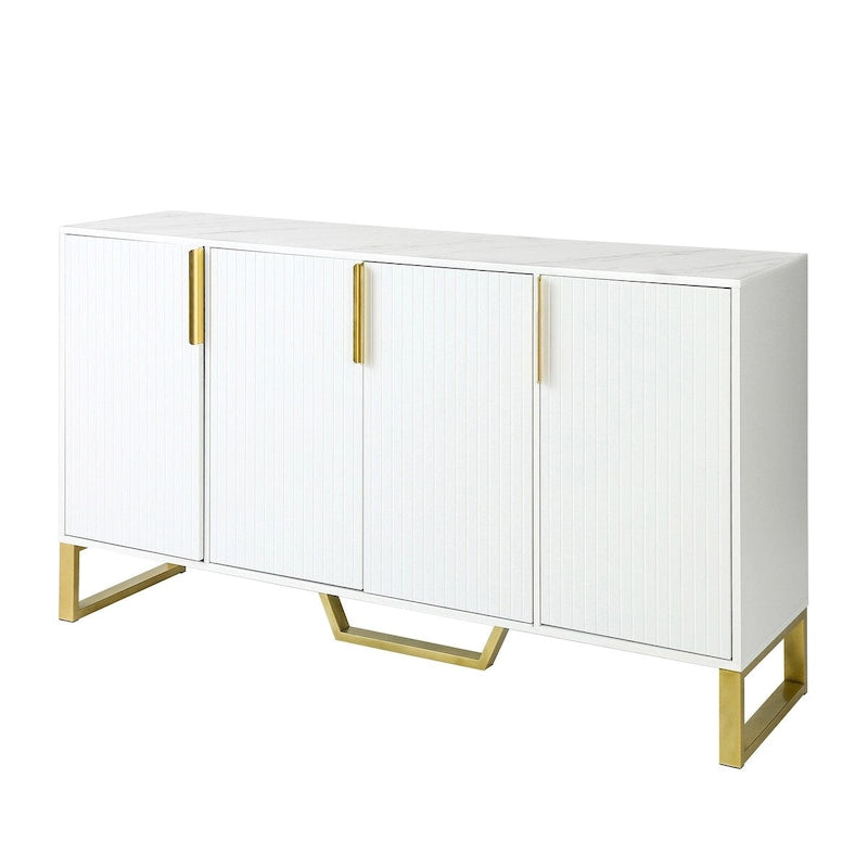 Buffet moderne 4 portes pieds dorés étagères réglables blanc noir