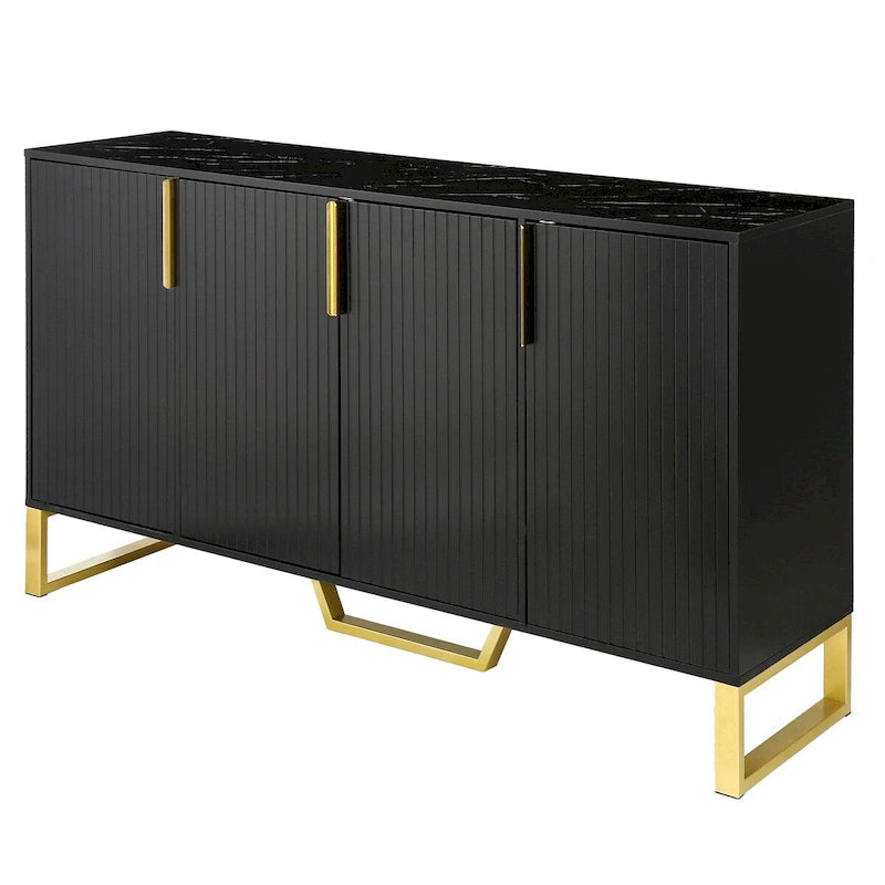 Buffet moderne 4 portes pieds dorés étagères réglables blanc noir