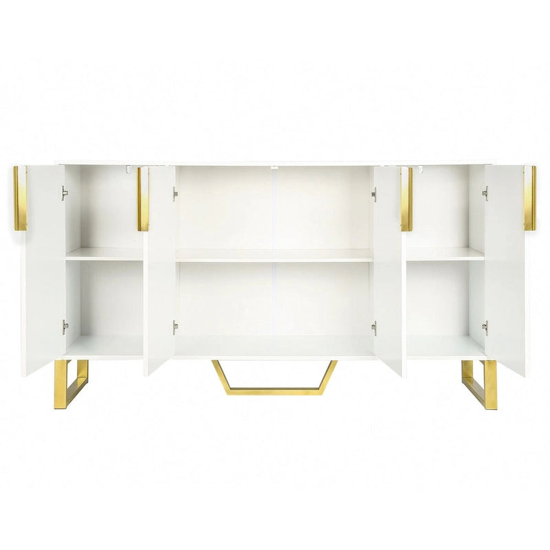Buffet moderne 4 portes pieds dorés étagères réglables blanc noir