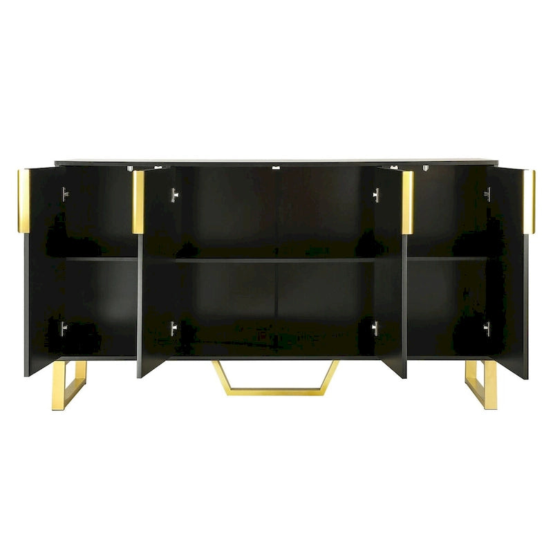 Buffet moderne 4 portes pieds dorés étagères réglables blanc noir
