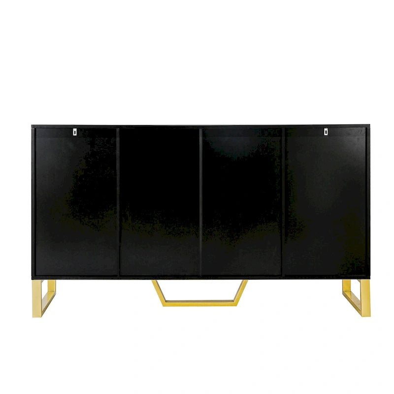 Buffet moderne 4 portes pieds dorés étagères réglables blanc noir