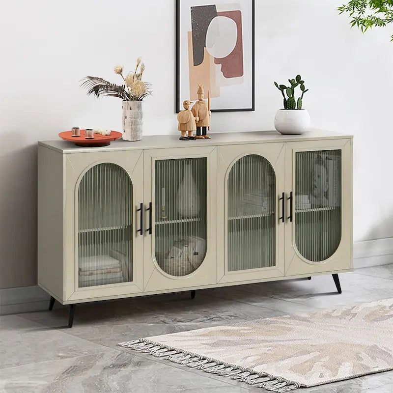 Meuble de rangement à portes vitrées cintrées avec pieds en métal doré antique