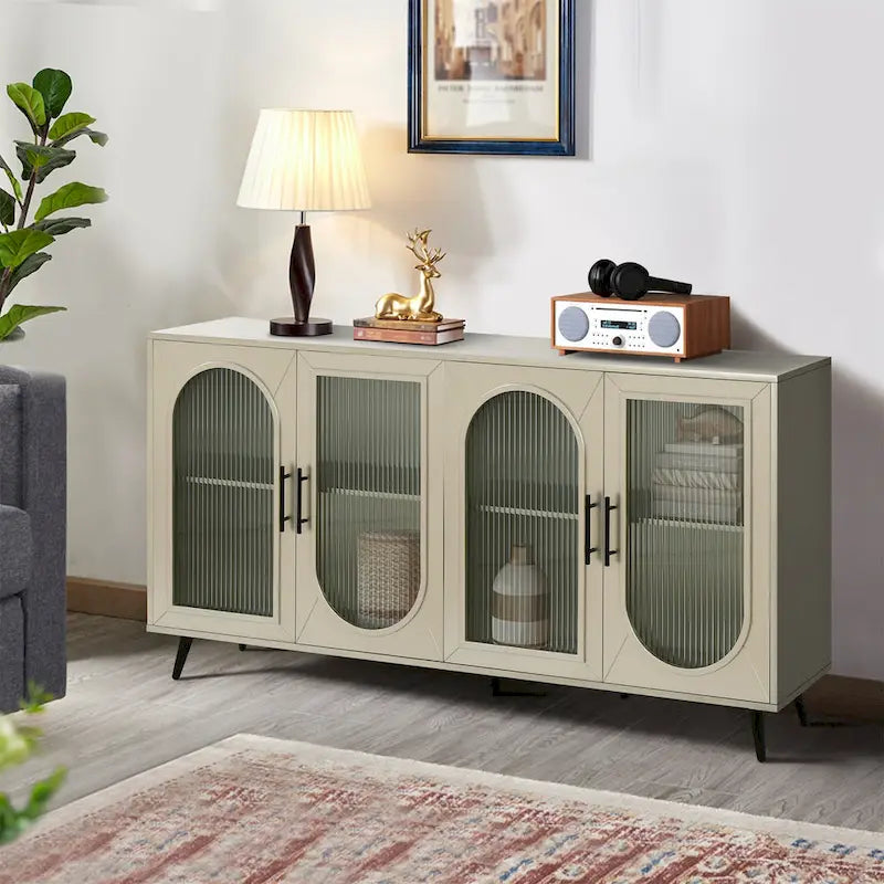 Meuble de rangement à portes vitrées cintrées avec pieds en métal doré antique