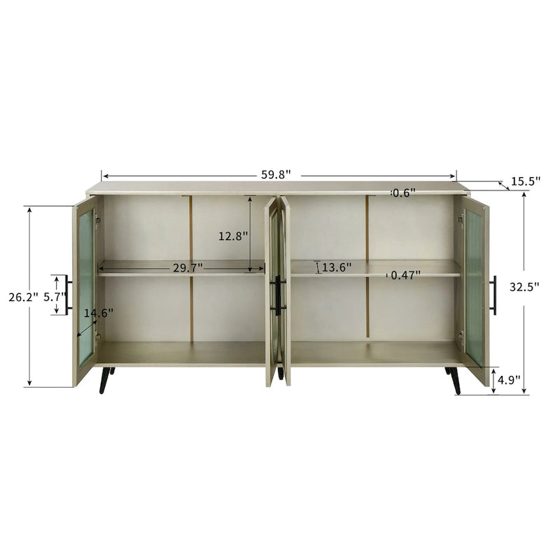 Meuble de rangement à portes vitrées cintrées avec pieds en métal doré antique