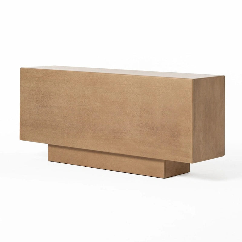 Buffet moderne en placage de chêne blanc avec portes rondes en rotin